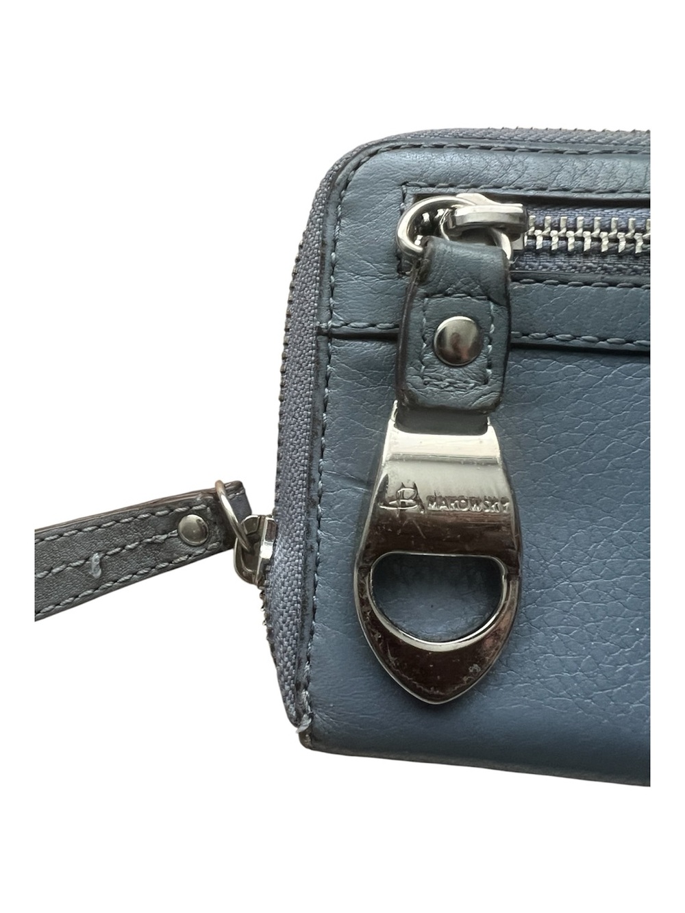 B. Makowsky Blue Leather Zip Around Wallet Silver Hardware Classic Organizer - Picture 3 of 11